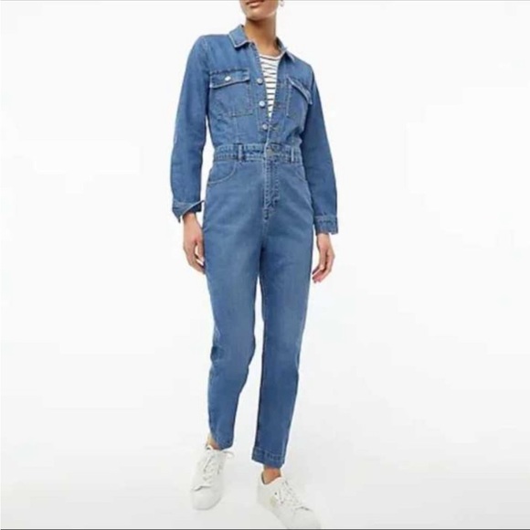 J. Crew Factory Pants - NWT JCrew Denim jean long sleeve utility Jumpsuit / romper size 4